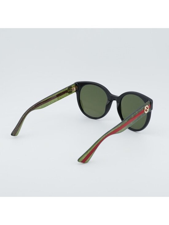Gucci GG0035S 002 Women Sunglasses Black Round Frame, Green Lenses main image 9